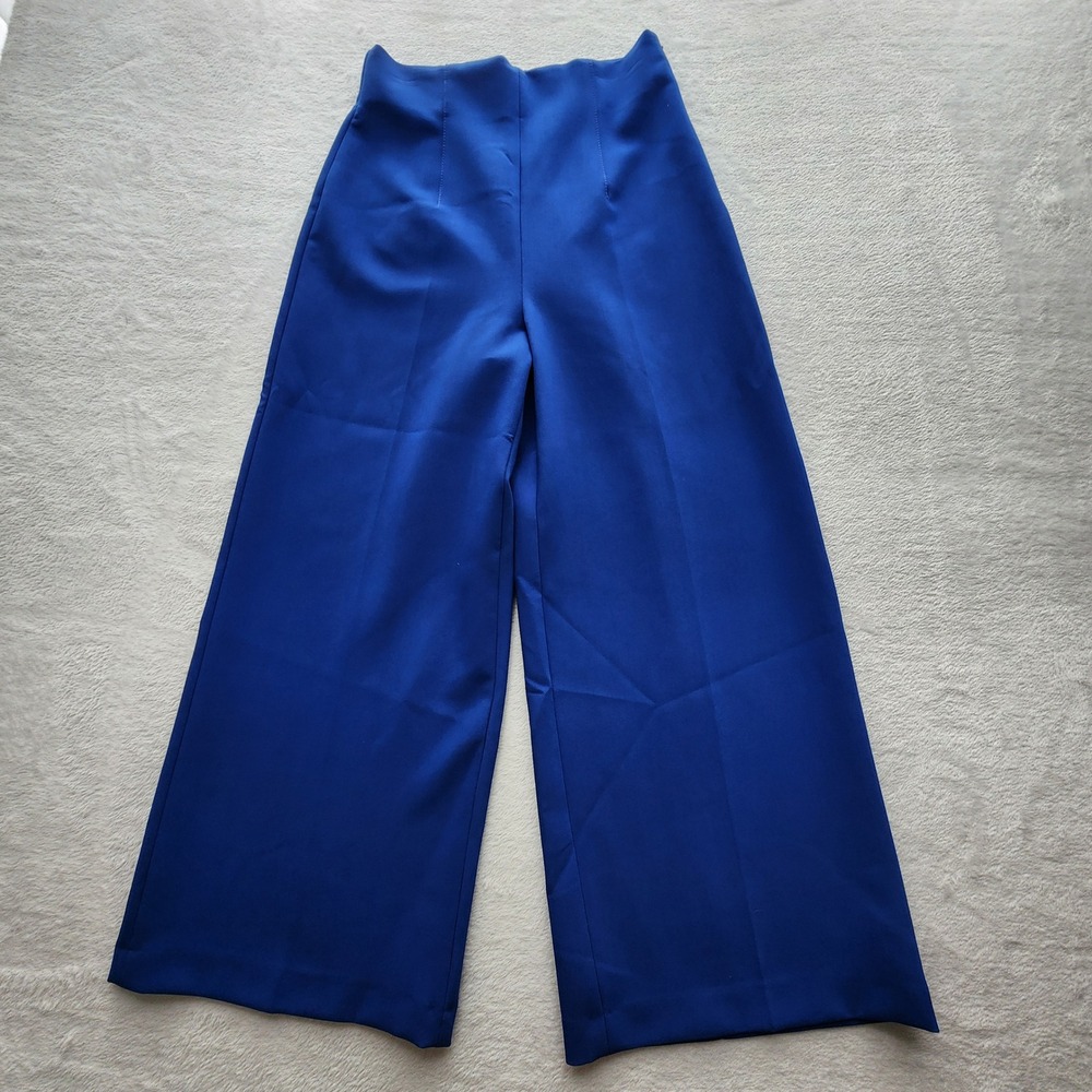 Zara Wide Leg Pants Womens Small Blue High Rise Trousers Office Career Corporate